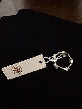 Tory Burch Silver-Tone Logo Accent Ring Size 7